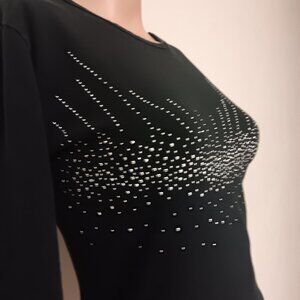 Casso Line Black Long Sleeve Blouse with Silver Studs